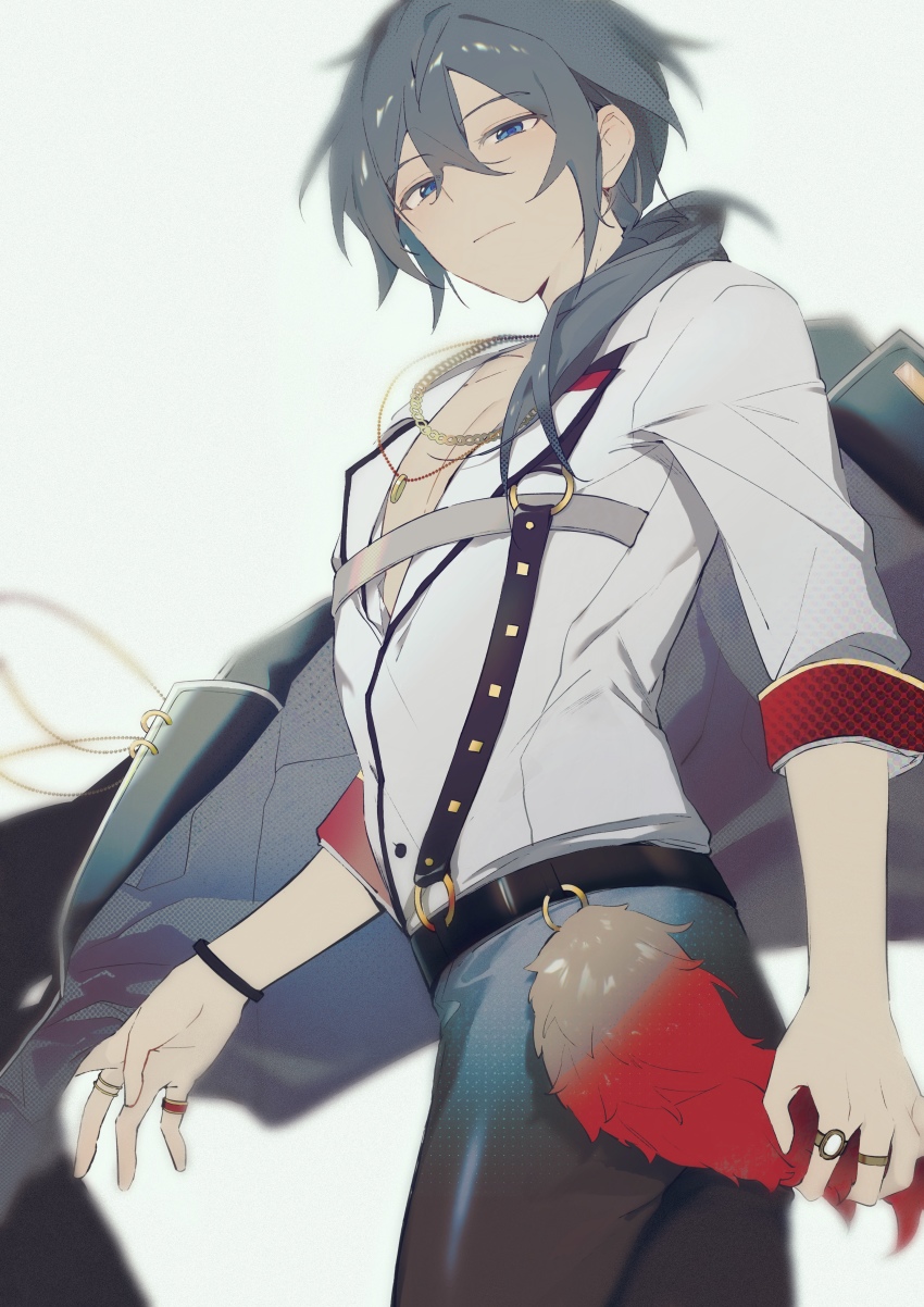 1boy, absurdres, beileimao, bracelet, ensemble_stars!, from_below, grey_hair, highres