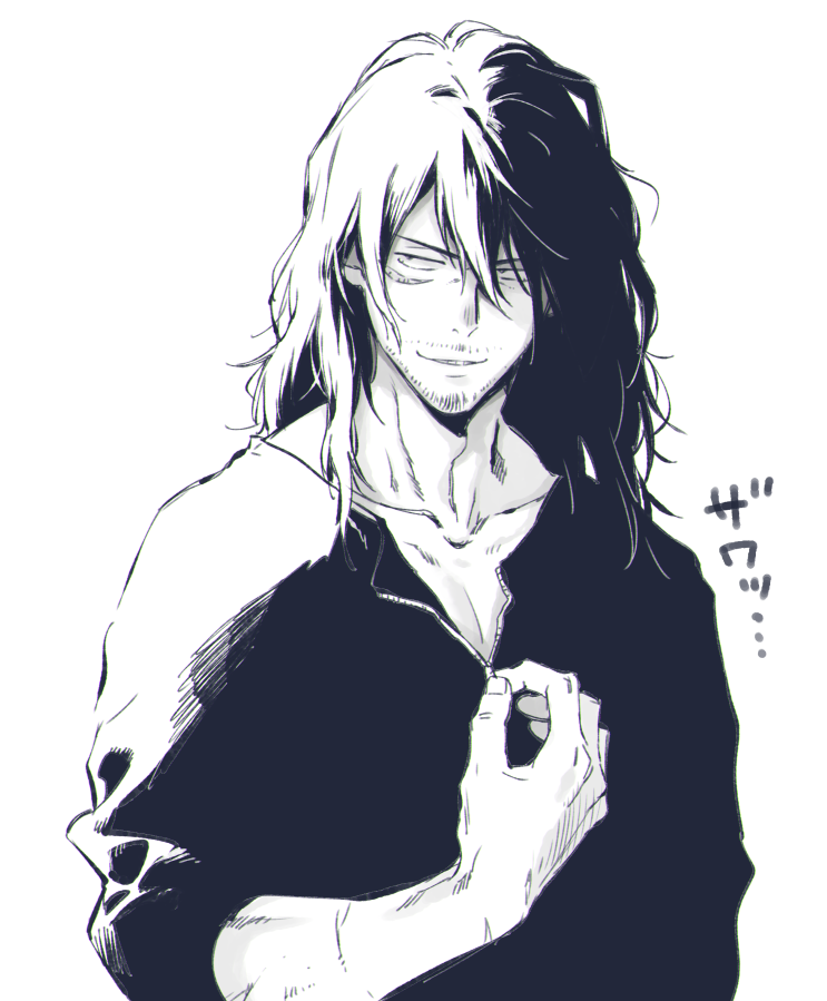 1boy, adam's_apple, beard, boku_no_hero_academia, collarbone, aizawa_shota, facial_hair, facing_viewer
