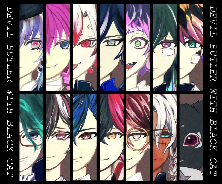 6+boys, absurdres, akuma_shitsuji_to_kuroi_neko, ammon_lead, bandages, bandaid, bastien_kelly, berrien_cliane