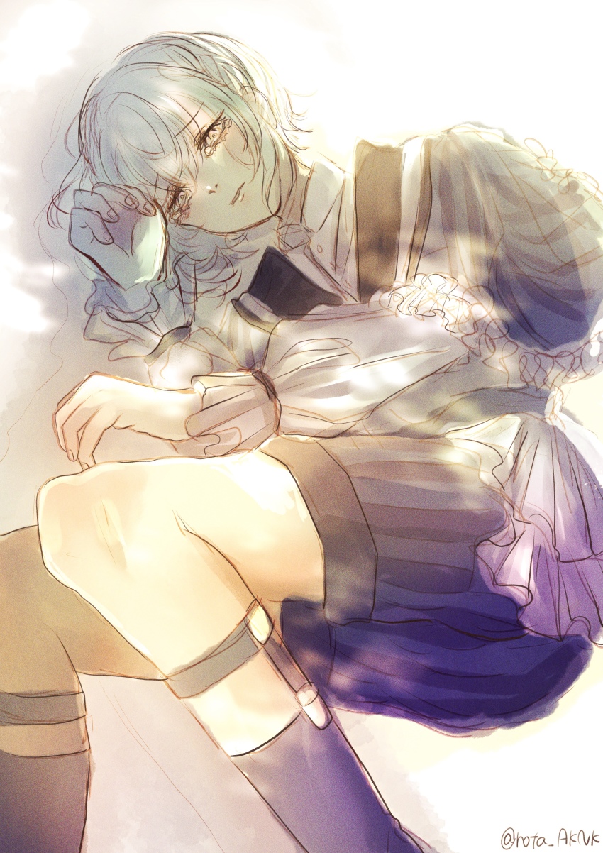 1boy, absurdres, akuma_shitsuji_to_kuroi_neko, androgynous, blue_hair, crying, flure_garcia, highres