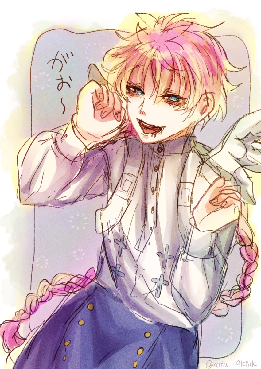 1boy, absurdres, akuma_shitsuji_to_kuroi_neko, androgynous, angel_wings, bishounen, blue_eyes, braid