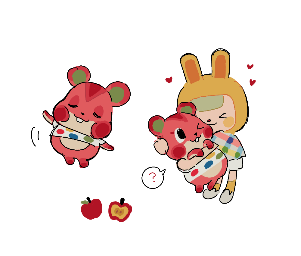 >_<, 1girl, 1other, :3, ;3, ?, animal_crossing, animal_ears