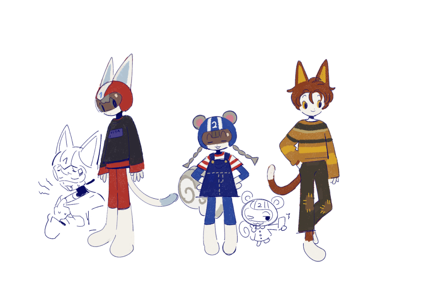 1girl, 2boys, :|, ;3, ^^^, agent_s_(animal_crossing), animal_crossing, animal_ears
