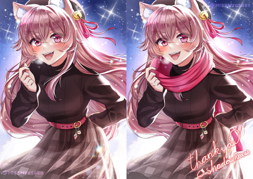 1girl, :3, animal_ear_fluff, animal_ears, arai_shinomiya, arm_behind_back, belt, beret