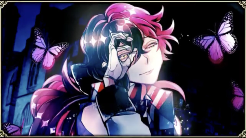 1boy, akuma_shitsuji_to_kuroi_neko, black_hair, bug, butterfly, insect, lucas_thompscie, multicolored_hair