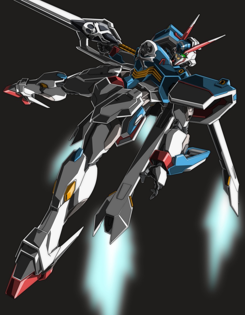 absurdres, beastkingbarbaros, crossbone_gundam, crossbone_gundam_x-3, floating, green_eyes, grey_background, gundam