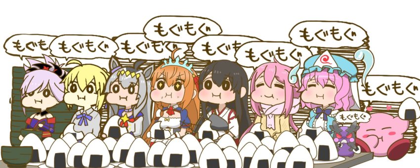 +_+, 1other, 6+girls, ahoge, akagi_(kancolle), akari_ga_yatte_kitazo_(vocaloid), animal_ears, artoria_pendragon_(fate)