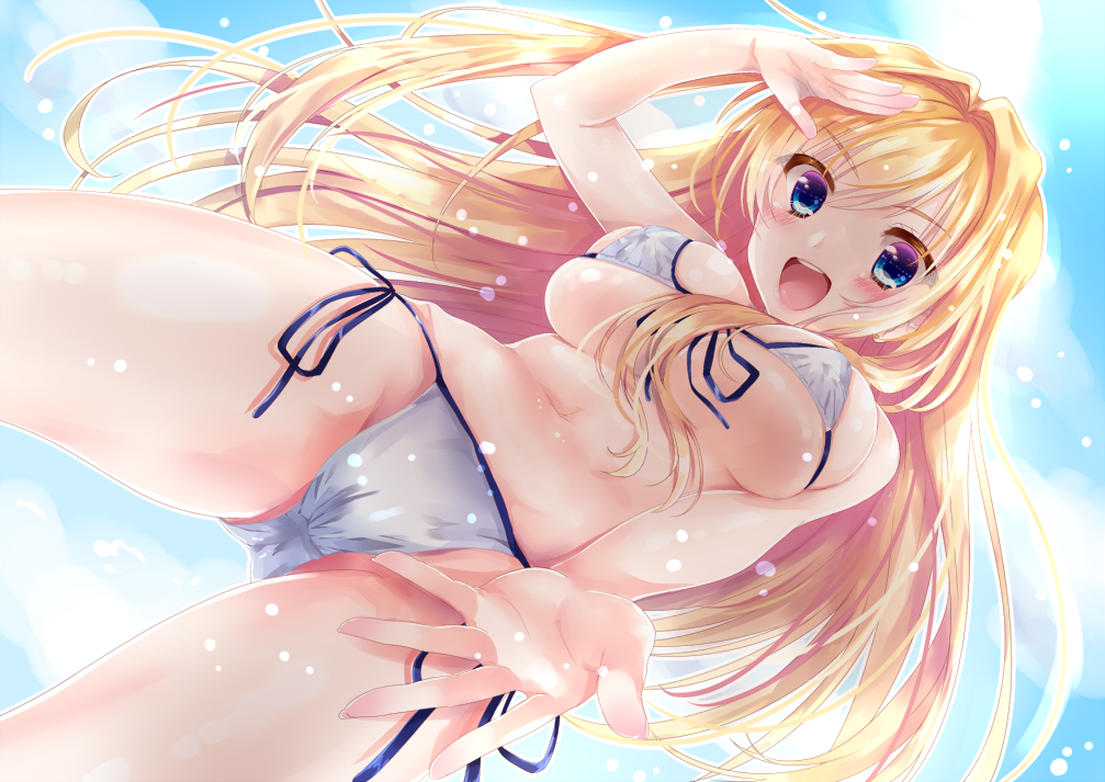 1girl, blonde_hair, blue_eyes, breasts, covered_erect_nipples, haruse_meio, large_breasts, long_hair