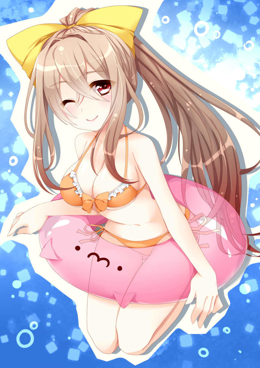 1girl, absurdres, bikini, breasts, cleavage, haruse_meio, highres, innertube