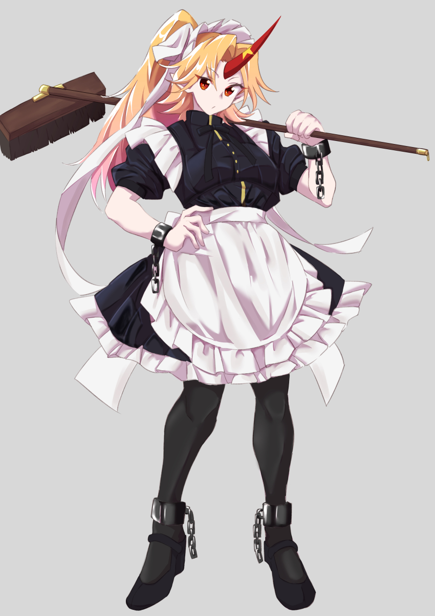 1girl, absurdres, alternate_costume, apron, black_bow, black_bowtie, black_dress, black_pantyhose