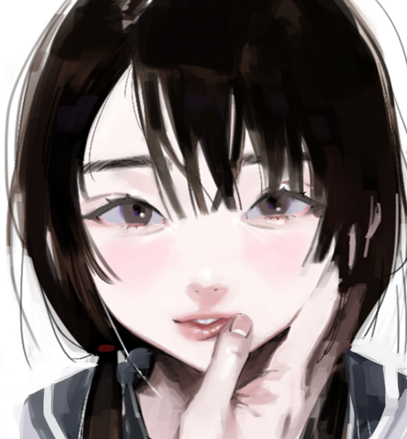 1girl, black_hair, blunt_bangs, brown_eyes, close-up, east_asian, eyebrows, eyebrows_hidden_by_hair