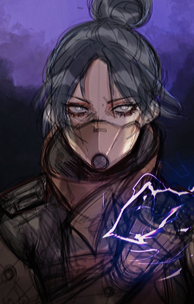 1girl, airship_assassin_wraith, apex_legends, black_hair, brown_gloves, brown_jacket, clenched_hand, electricity