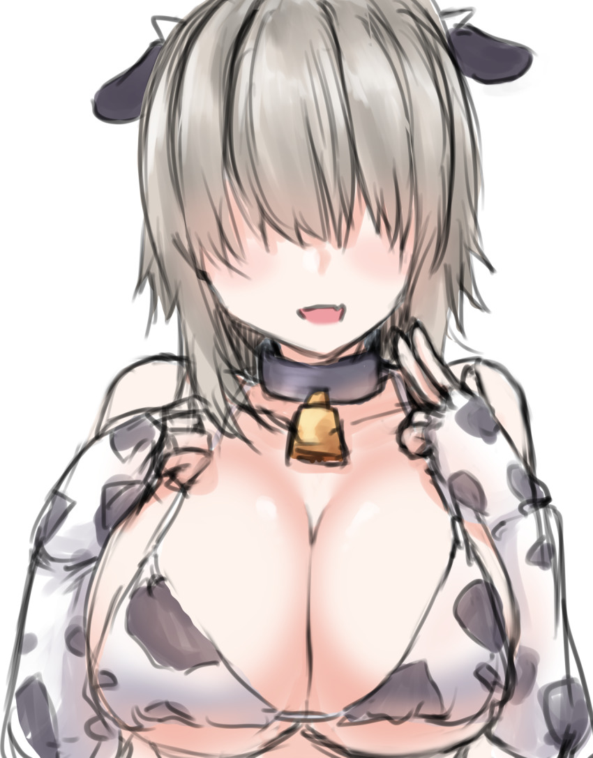 1girl, :d, animal_ears, animal_print, bell, bikini, black_collar, blush