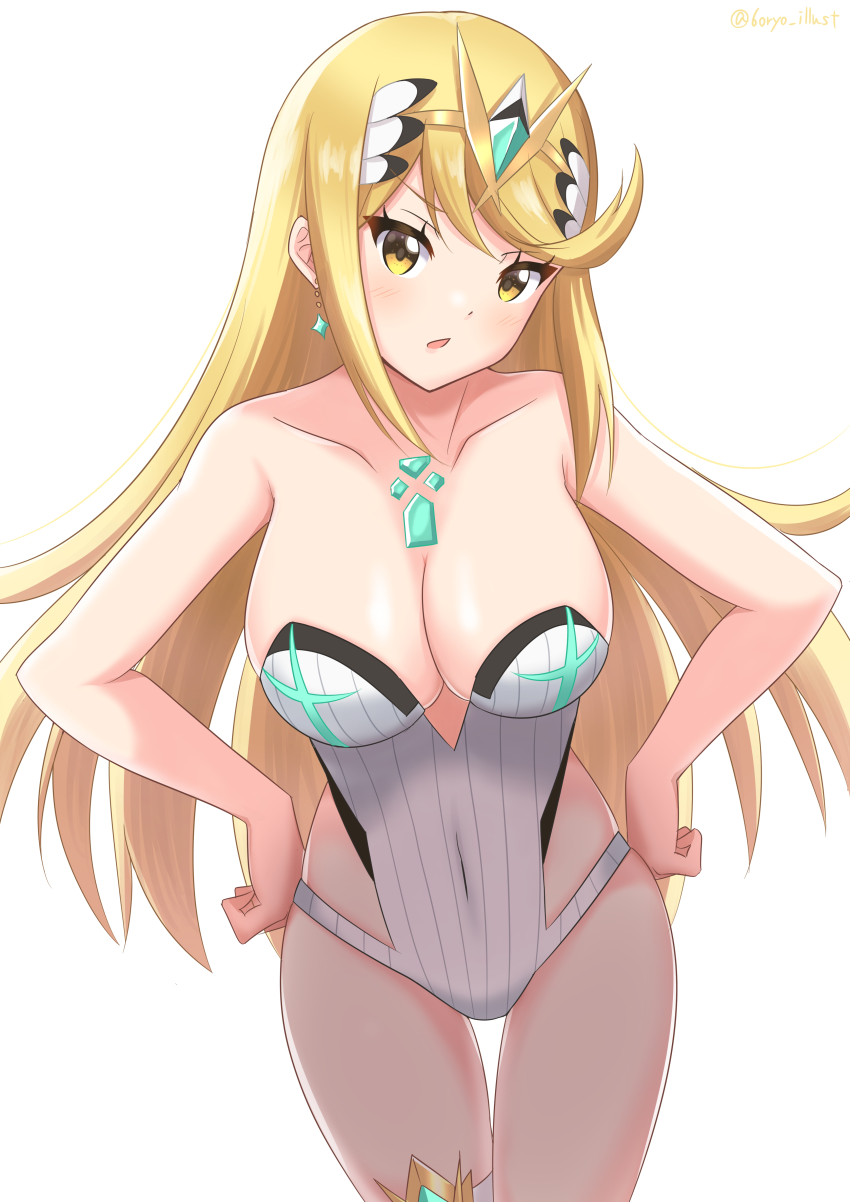 1girl, absurdres, bare_arms, bare_shoulders, blonde_hair, breasts, chest_jewel, cleavage