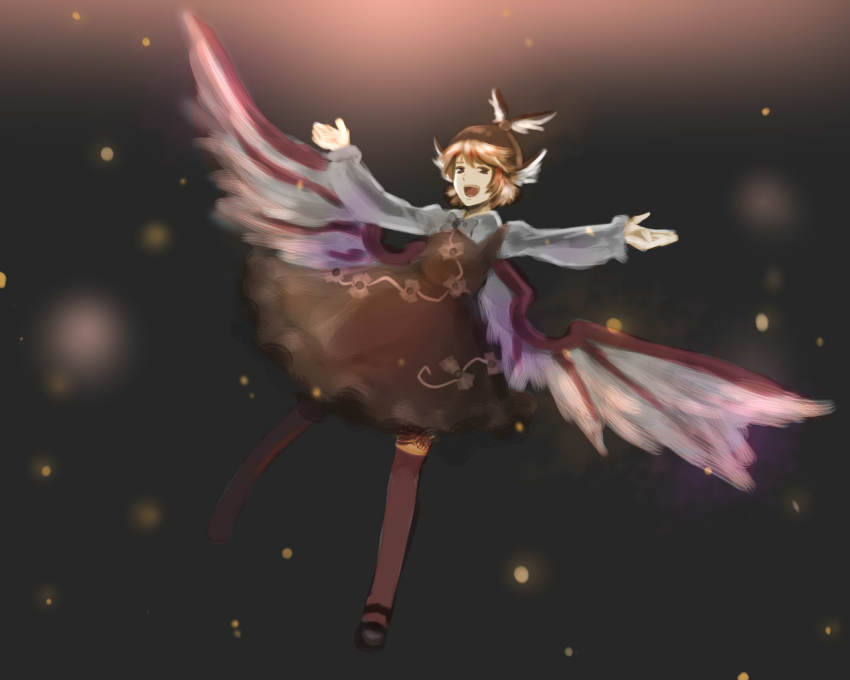 1girl, animal_ears, bad_id, bad_pixiv_id, dress, female_focus, flying, happy