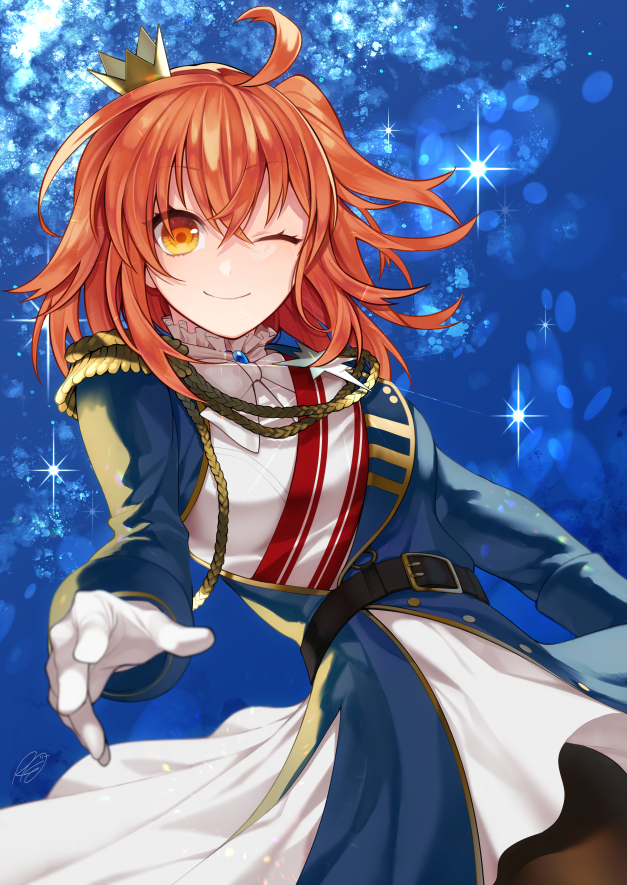 1girl, ahoge, closed_mouth, commentary_request, fate/grand_order, fate_(series), fujimaru_ritsuka_(female), fujimaru_ritsuka_(female)_(halloween_royalty)