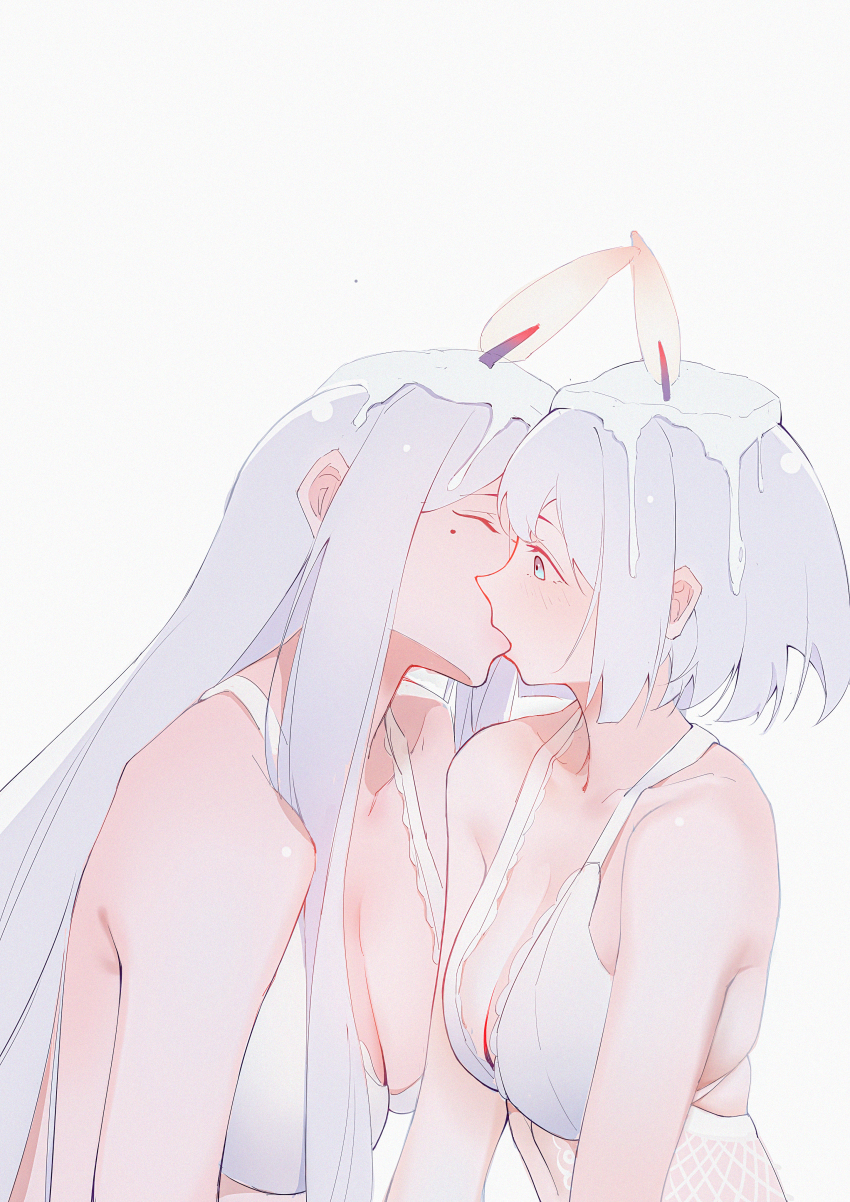 2girls, absurdres, blue_eyes, bra, breasts, candle, candle_wax, chinese_commentary