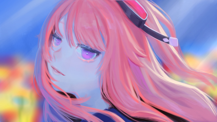 1girl, absurdres, anon_non_(artist), black_ribbon, blurry, blurry_background, clip_studio_paint_(medium), eyebrows_hidden_by_hair