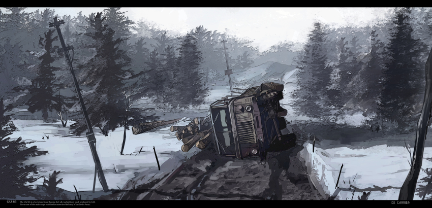 chinese_commentary, commentary_request, english_text, forest, gaz-66, haguruma_c, highres, letterboxed