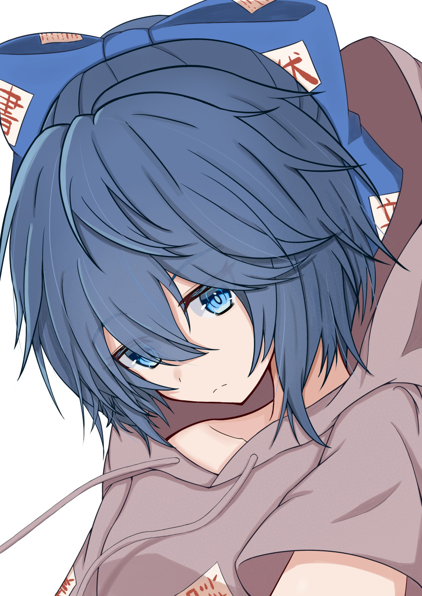 1girl, absurdres, alternate_hair_length, alternate_hairstyle, blue_bow, blue_eyes, blue_hair, bow