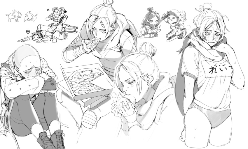 2girls, alternate_costume, apex_legends, bald, bald_female, blush, breasts, chibi