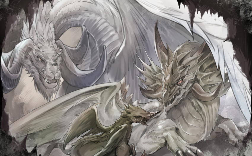 babape, claws, commentary, curled_horns, dragon, final_fantasy, final_fantasy_xiv, forward-facing_horns