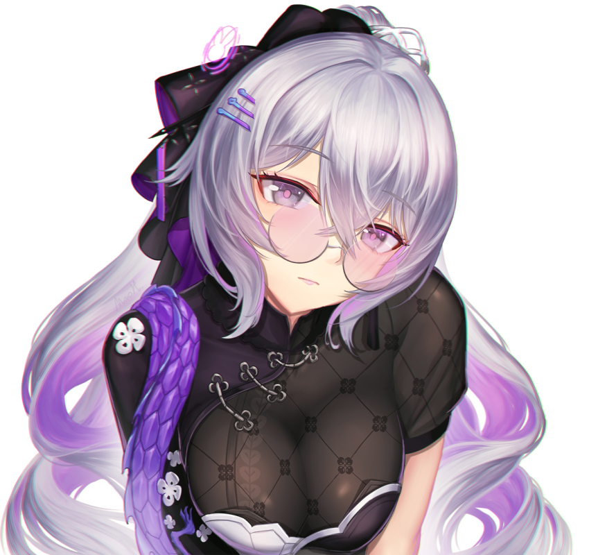 1girl, black_dress, breasts, bright_pupils, bronya_zaychik, bronya_zaychik_(heart_of_the_night), bronya_zaychik_(silverwing:_n-ex), cleavage
