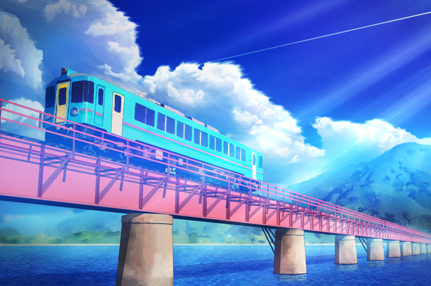 aobara1101, blue_sky, bridge, cloud, cloudy_sky, commentary_request, day, highres