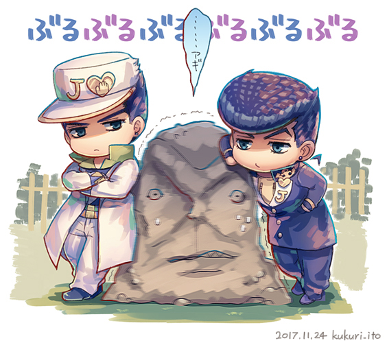 2boys, bad_id, bad_pixiv_id, blue_eyes, coat, crossed_arms, diamond_wa_kudakenai, dyresbroom