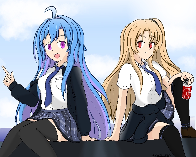 azur_lane, cleveland_(azur_lane), helena_(azur_lane), kazuuug, ocean, school_uniform, self-upload, thighhighs