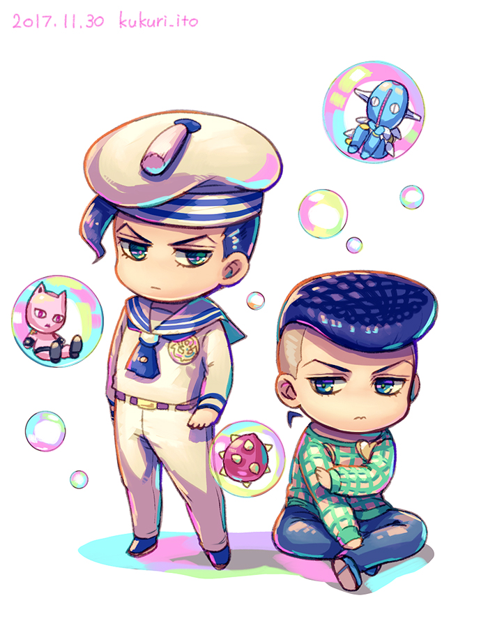 4boys, anchor_symbol, bad_id, bad_pixiv_id, black_hair, blue_eyes, blue_hair, bubble