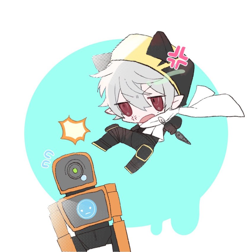 1boy, anger_vein, animal_hood, apex_legends, black_bodysuit, bodysuit, cat_hood, chibi