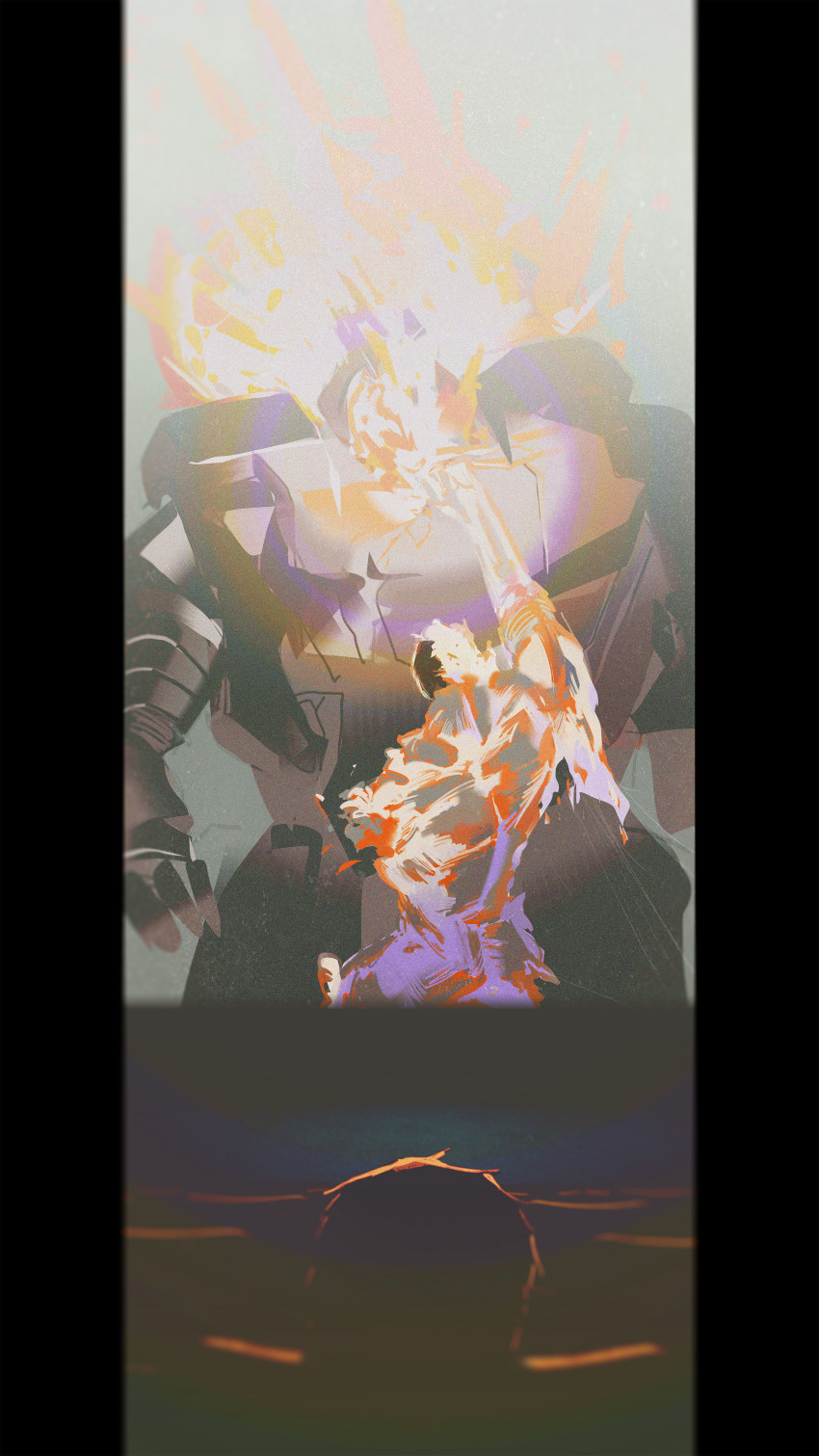 2boys, absurdres, black_hair, burning, chair, explosion, face_punch, film_grain