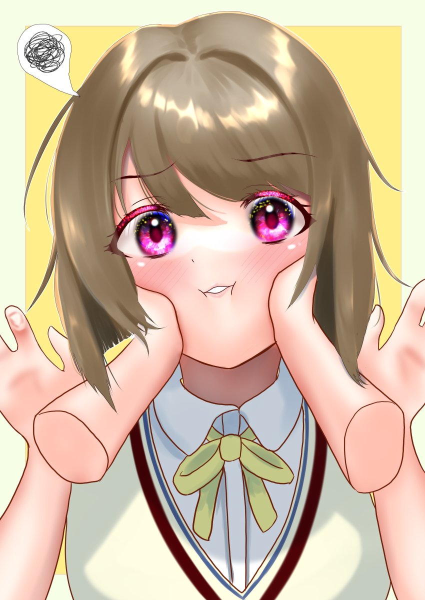 1girl, absurdres, aqua_shirt, artist_name, artist_request, blush, border, bow