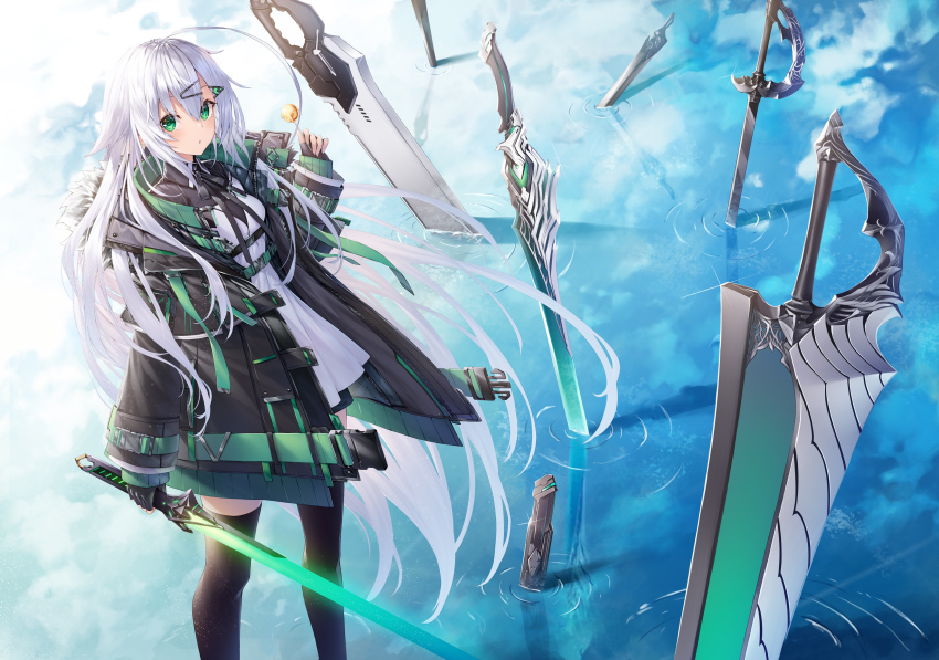 absurdres, ahoge, black_gloves, black_thighhighs, breasts, candy, chabaneko, dutch_angle