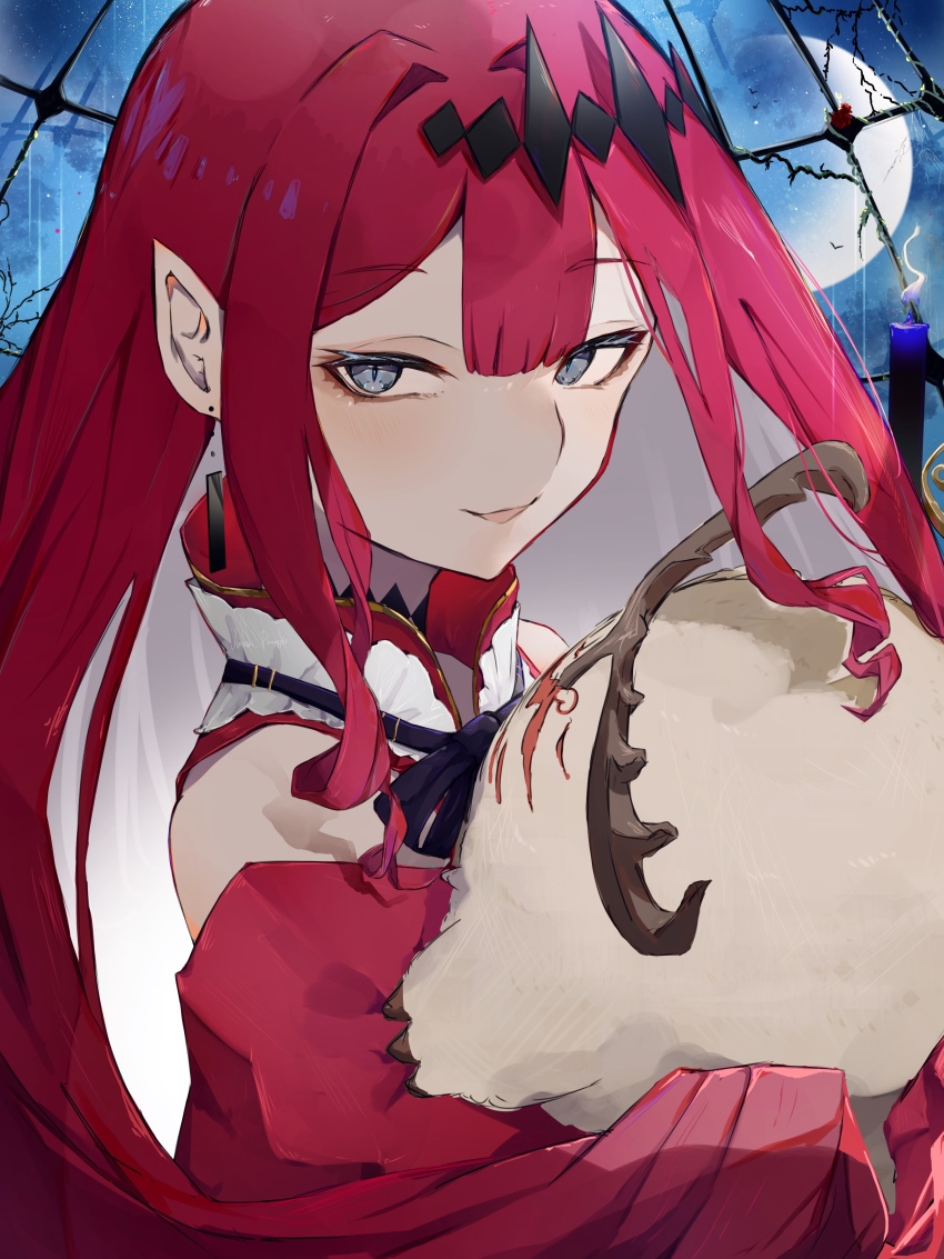 1girl, absurdres, baobhan_sith_(fate), baobhan_sith_(first_ascension)_(fate), bare_shoulders, breasts, cernunnos_(fate), detached_collar