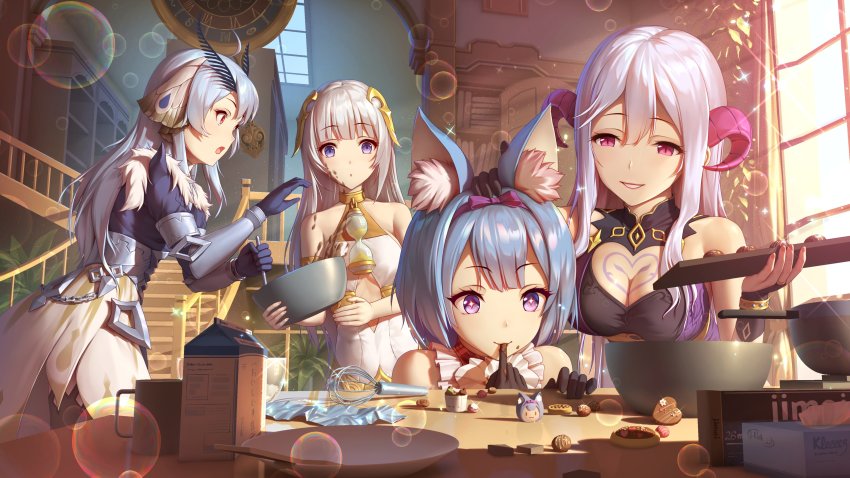 +_+, 4girls, absurdres, ahoge, animal_ear_fluff, animal_ears, antennae, arena_(masterwork_apocalypse)