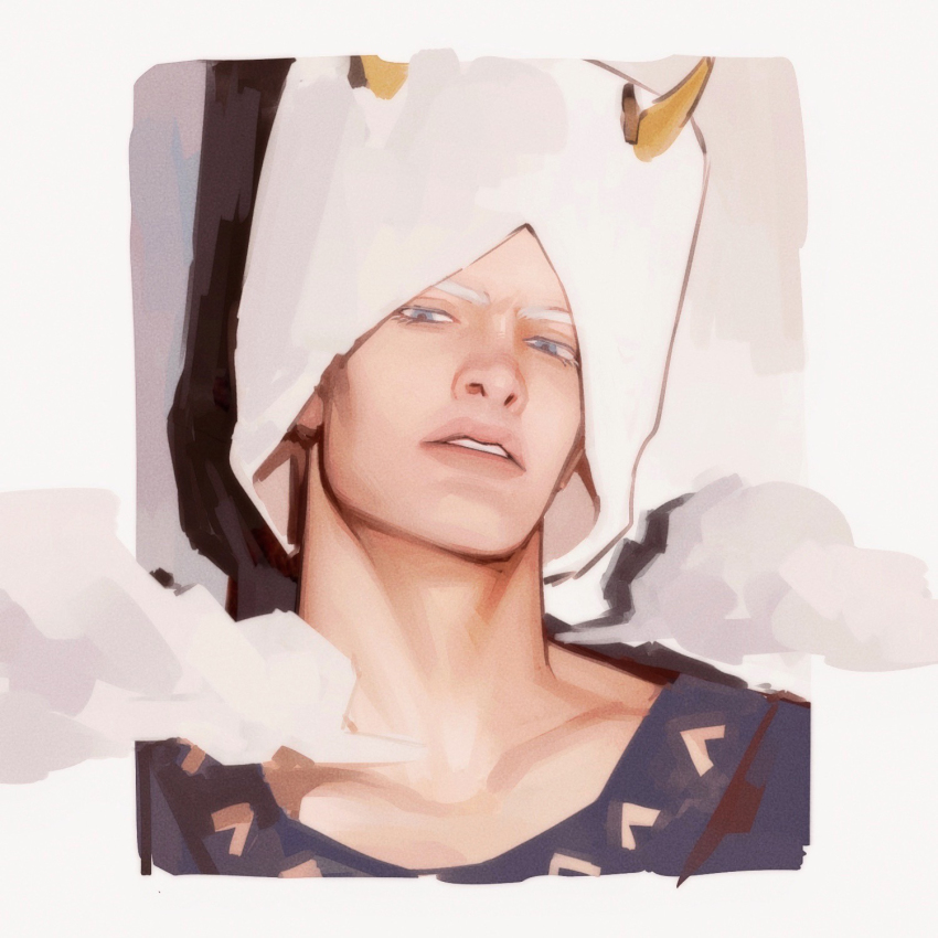 1boy, blue_eyes, cloud, fur_hat, hat, highres, horns, jojo_no_kimyou_na_bouken