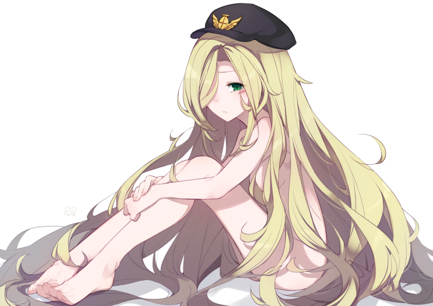 1girl, absurdly_long_hair, absurdres, artist_name, black_hat, black_souls, blonde_hair, breasts