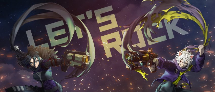 1boy, 1girl, anemia_kwus, animal_ear_fluff, animal_ears, animification, apex_legends, b3_wingman