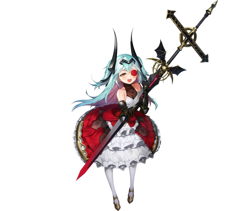 1girl, bare_shoulders, blue_hair, blush, cosplay, cyclops_princess_(last_origin), cyclops_princess_(last_origin)_(cosplay), dress