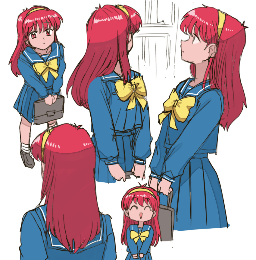 >_<, 1girl, :d, ankle_socks, bag, bow, fujisaki_shiori, hairband