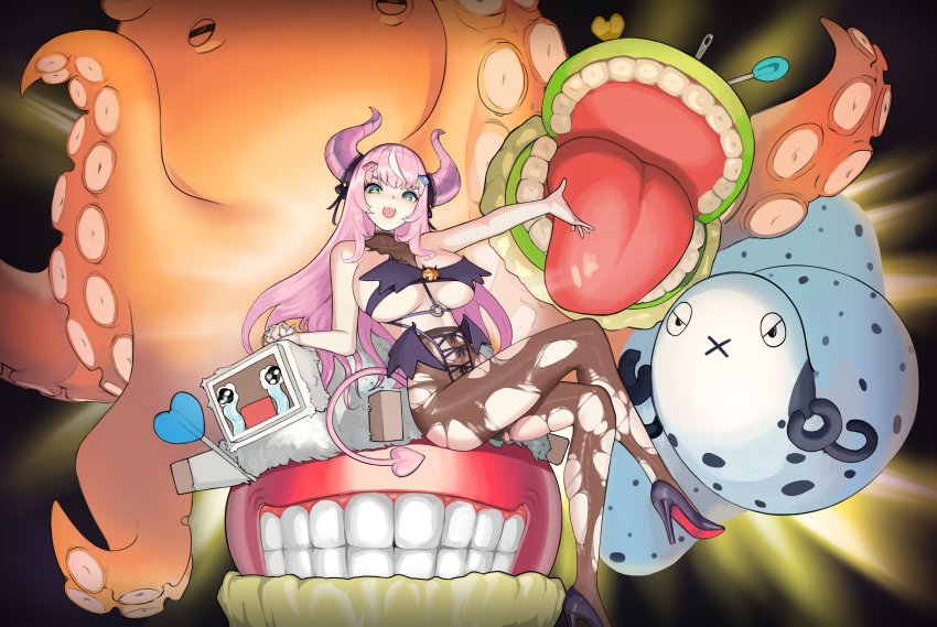 1girl, absurdres, alternate_costume, arrow_(projectile), black_footwear, black_pantyhose, breasts, crossed_bangs