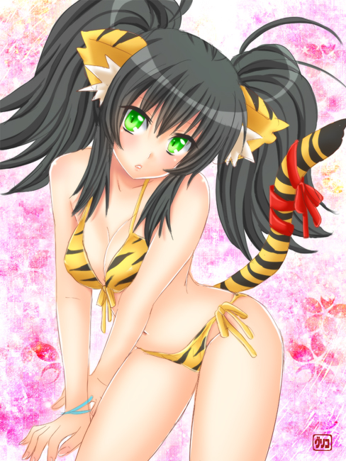 10s, 1girl, 2010, animal_ears, animal_print, bad_id, bad_pixiv_id, bikini