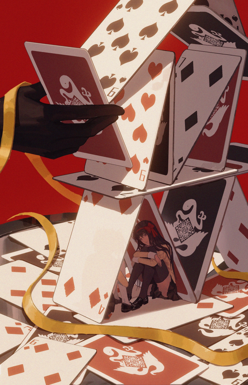 2girls, absurdres, akemi_homura, akuma_homura, alternate_legwear, beige_vest, black_footwear, black_gloves