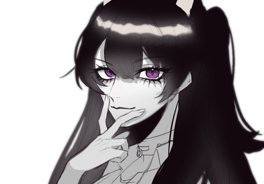 1girl, animal_ears, ares_9979, bad_id, bad_twitter_id, cat_ears, collar, collared_shirt