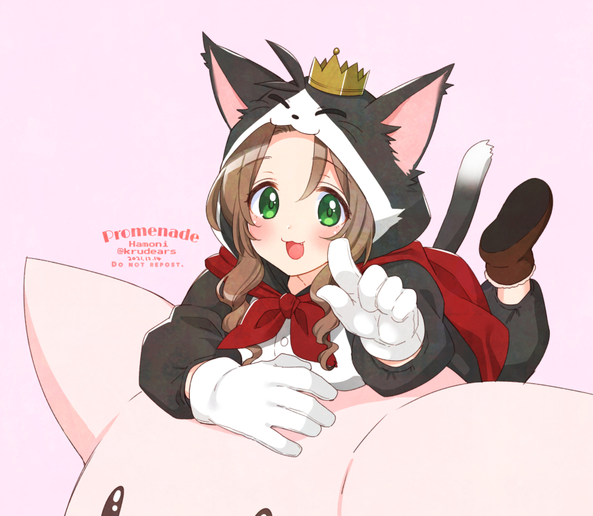 aerith_gainsborough, brown_hair, cait_sith, cait_sith_(cosplay), cait_sith_(final_fantasy), cat_tail, cosplay, crown