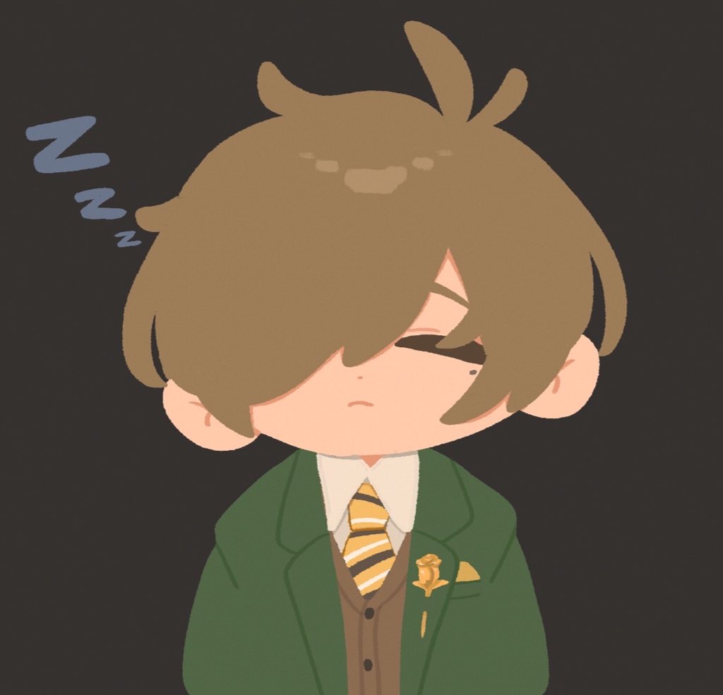 1boy, black_background, brown_cardigan, brown_hair, cardigan, closed_eyes, closed_mouth, collared_shirt