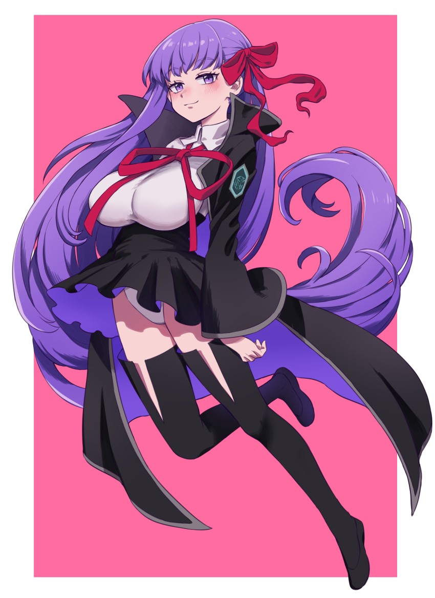 1girl, absurdres, bb_(fate), black_cloak, black_shoes, black_skirt, black_thighhighs, breasts