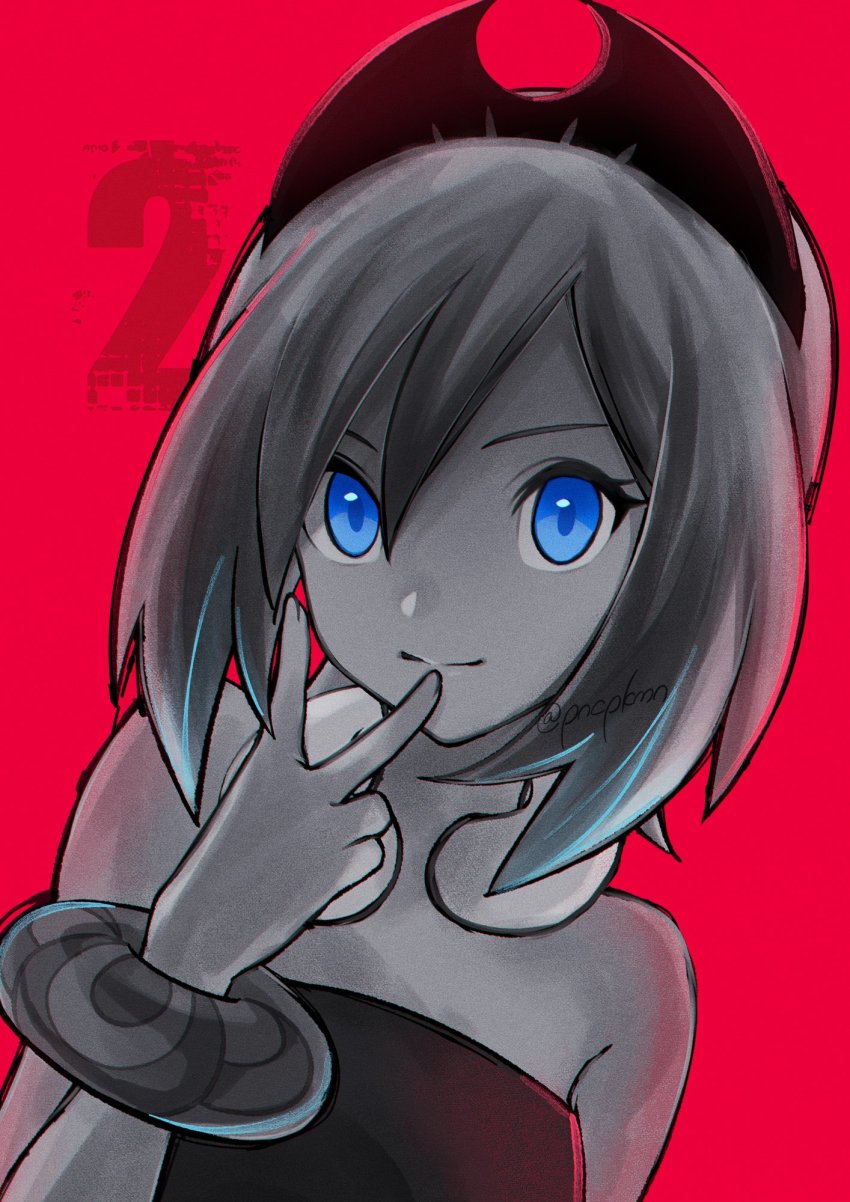 1girl, blue_eyes, bracelet, closed_mouth, collar, eyelashes, hair_between_eyes, hairband